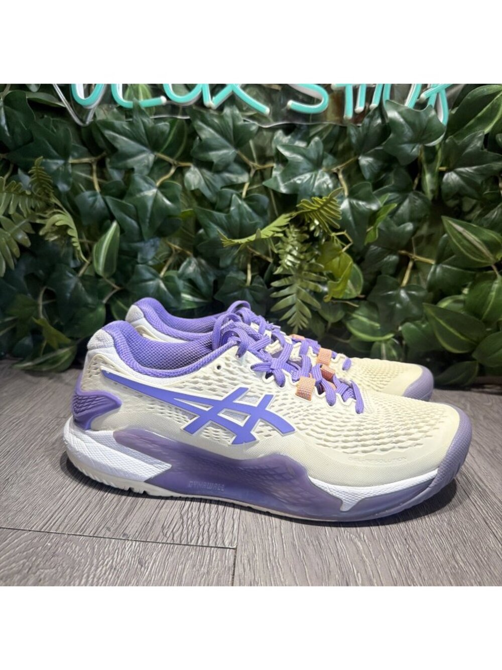 ASICS Gel-Resolution 9 Women 8 Wide Tennis Shoes Cream Purple 1042A226